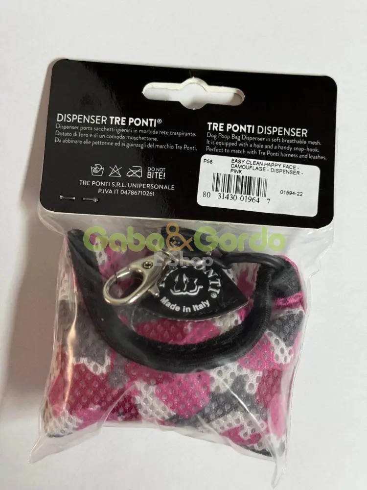 Dispensador de Bolsas para Mascotas TRE PONTI Smile Dog Rosa Camuflaje | Accesorio Práctico y Silencioso para Paseos