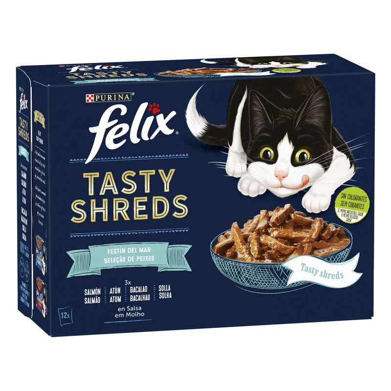 Felix Tasty Shreds Pescados Pack Ahorro Comida Húmeda para Gatos