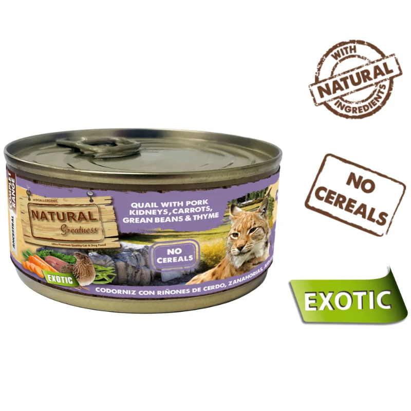 COMIDA HUMEDA GATOS NATURAL GREATNESS LATA CODORNIZ CON RIÑONES DE CERDO 12X170 GRAMOS