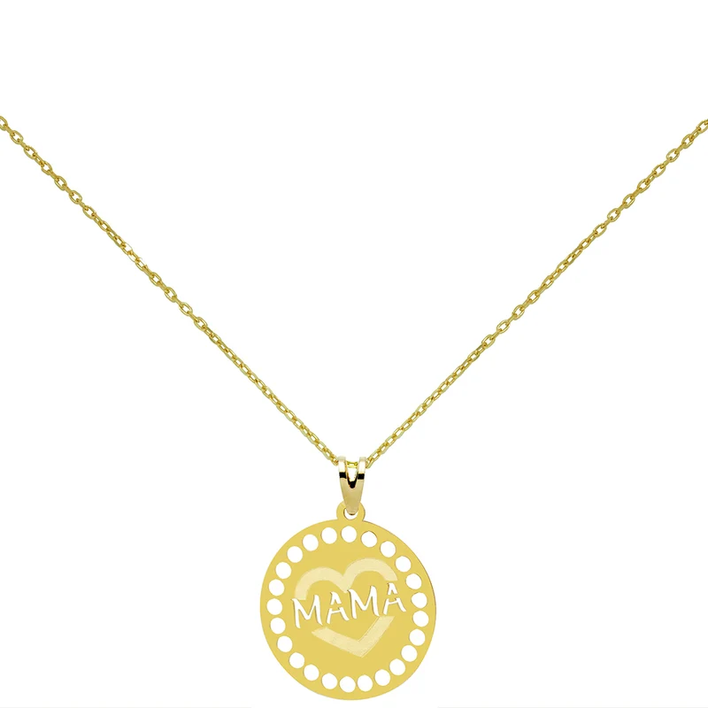 Collar Medallón Corazón Mamá de Oro 18K