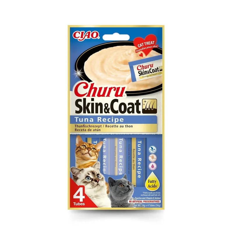 Churu CAT Skin y Coat Pack 4x14 g | Snack Líquido para Gatos