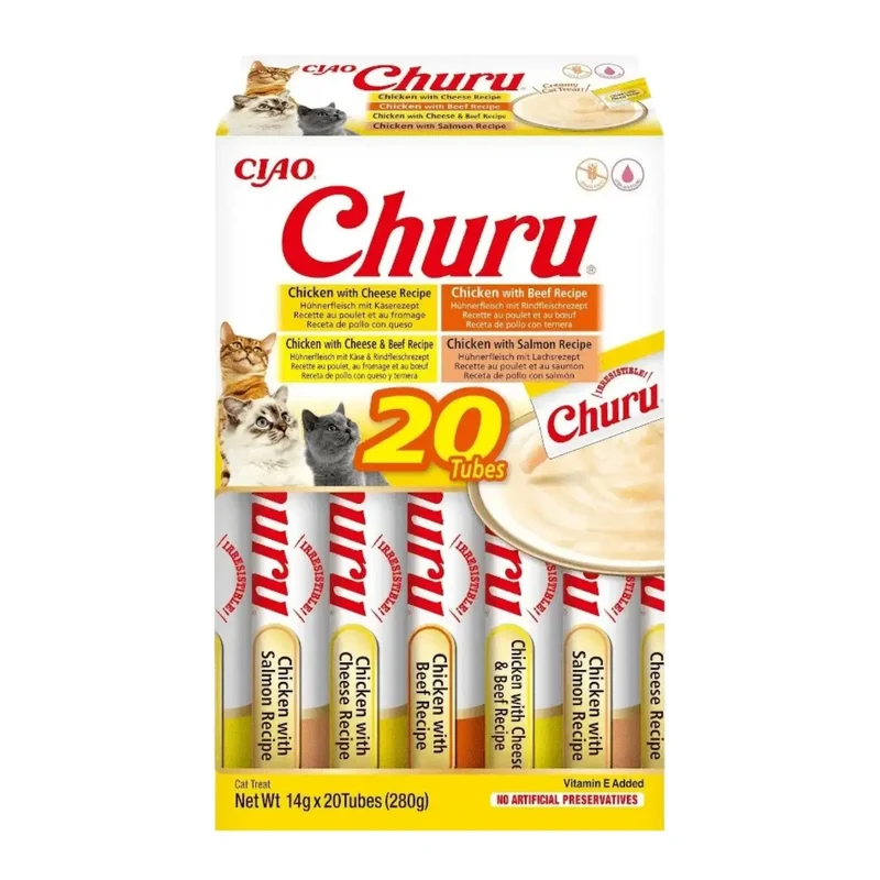 Churu CAT Variedades de Pollo con Ternera Pack Ahorro | Snack Líquido para Gatos