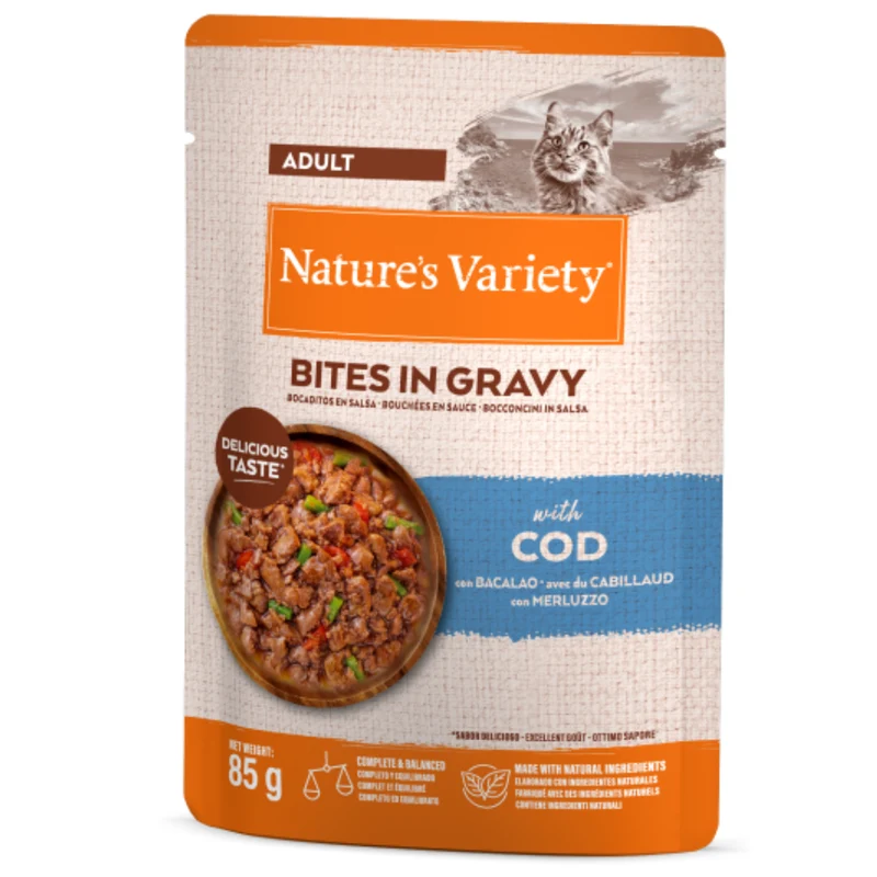 Nature'S Variety Bocaditos en Salsa Bacalao 85gr Húmeda para Gatos
