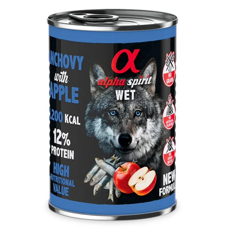 ALPHA SPIRIT HUMEDO BOQUERON CON MANZANA ROJA 6X400 GR