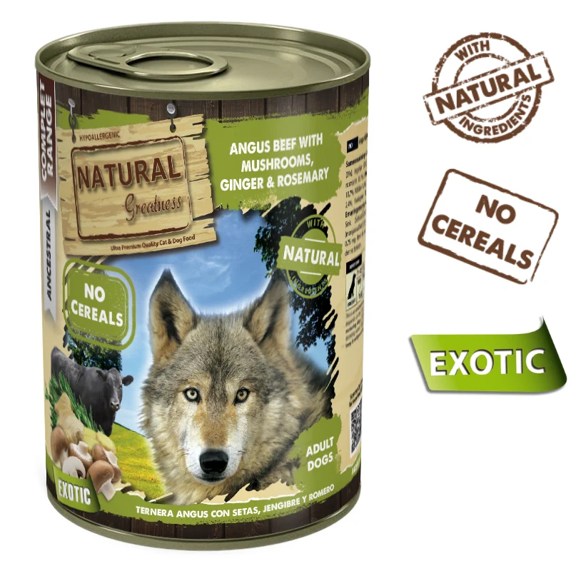 COMIDA HUMEDA PERROS NATURAL GREATNESS TERNERA ANGUS CON SETAS 6 X 400 G