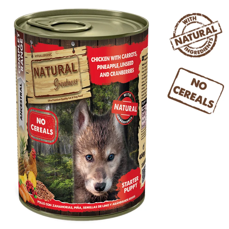 COMIDA HUMEDA PERROS NATURAL GREATNESS POLLO CON ZANAHORIAS CACHORRO 12 X 400 G