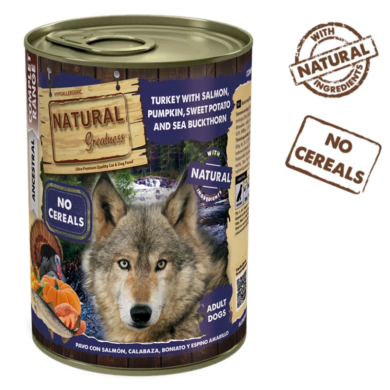 COMIDA HUMEDA PERROS NATURAL GREATNESS LATA PAVO Y SALMON 12 X 400 G