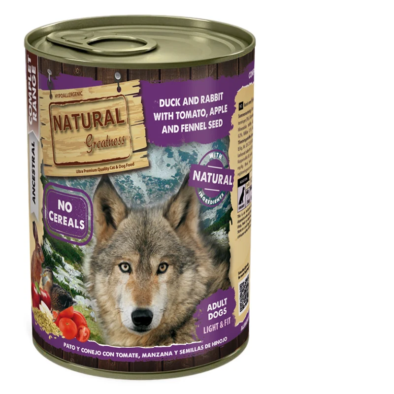 COMIDA HUMEDA PERROS NATURAL GREATNESS LATA PATO Y CONEJO 12 X 400 G
