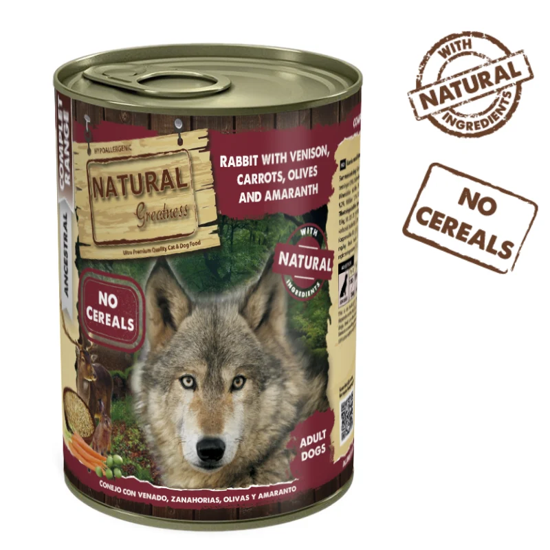 COMIDA HUMEDA PERROS NATURAL GREATNESS LATA CONEJO Y VENADO 12 X 400 G