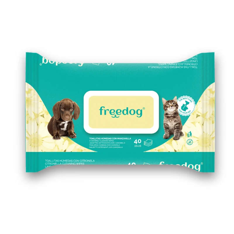 FREEDOG TOALLITAS HUMEDAS MANZANILLA GRANDE 40UD 28X18CM