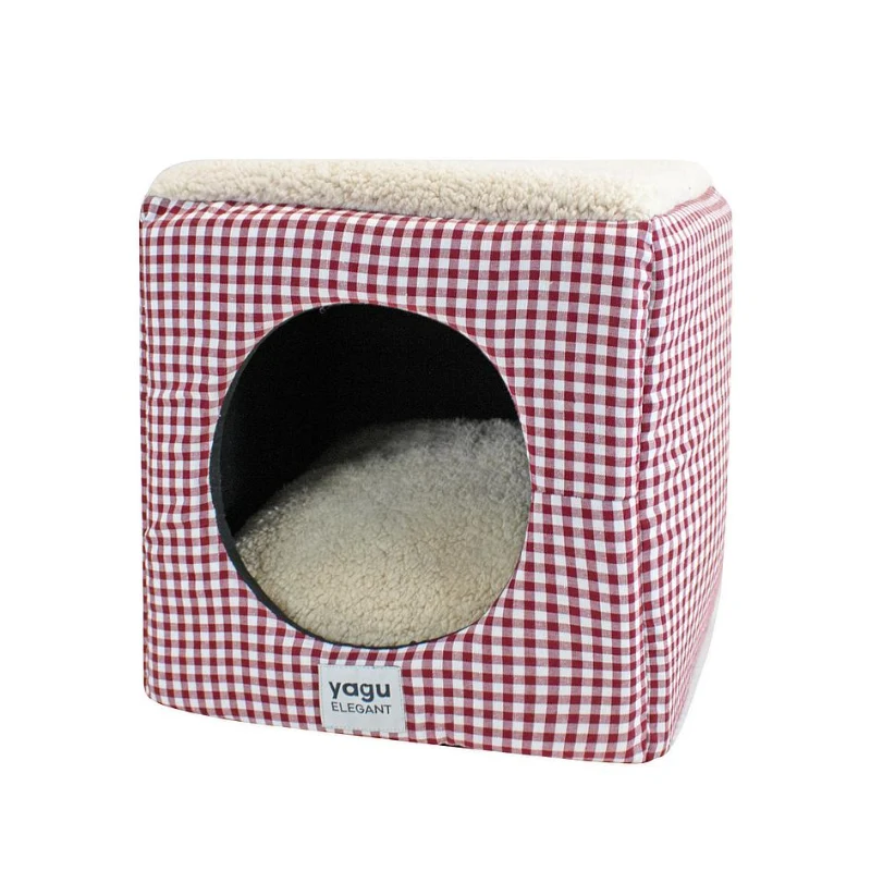 CAMA CUBO PERROS Y GATOS VICHY GRANA YAGU 33 x 33 x 33 CM
