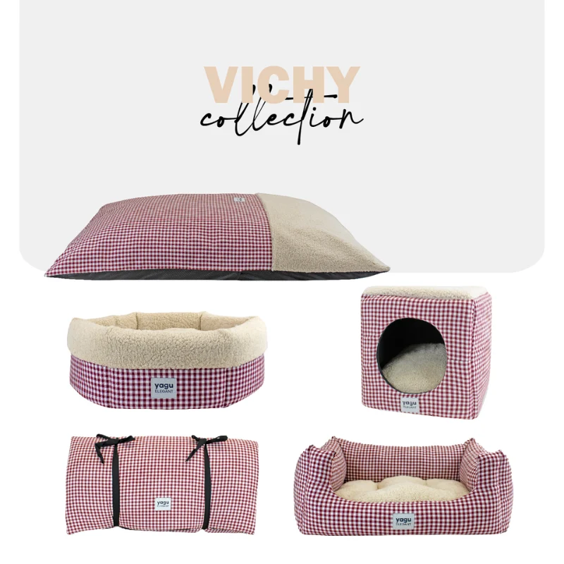 CAMA CUBO PERROS Y GATOS VICHY GRANA YAGU 33 x 33 x 33 CM