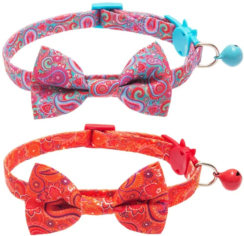 BINGPET 2 collares para gatos con campana, collar de seguridad ajustable para gatos, gatitos, cachemir