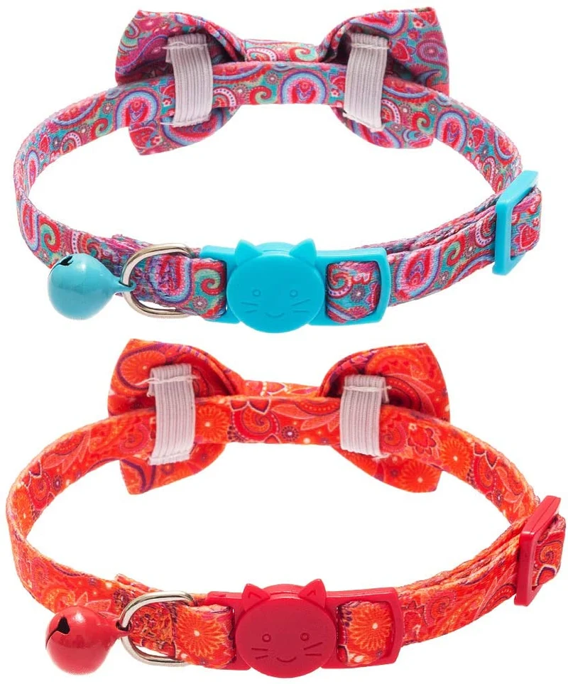 BINGPET 2 collares para gatos con campana, collar de seguridad ajustable para gatos, gatitos, cachemir