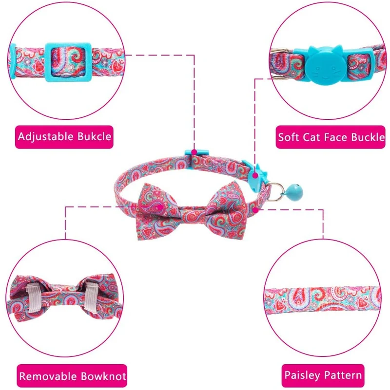 BINGPET 2 collares para gatos con campana, collar de seguridad ajustable para gatos, gatitos, cachemir