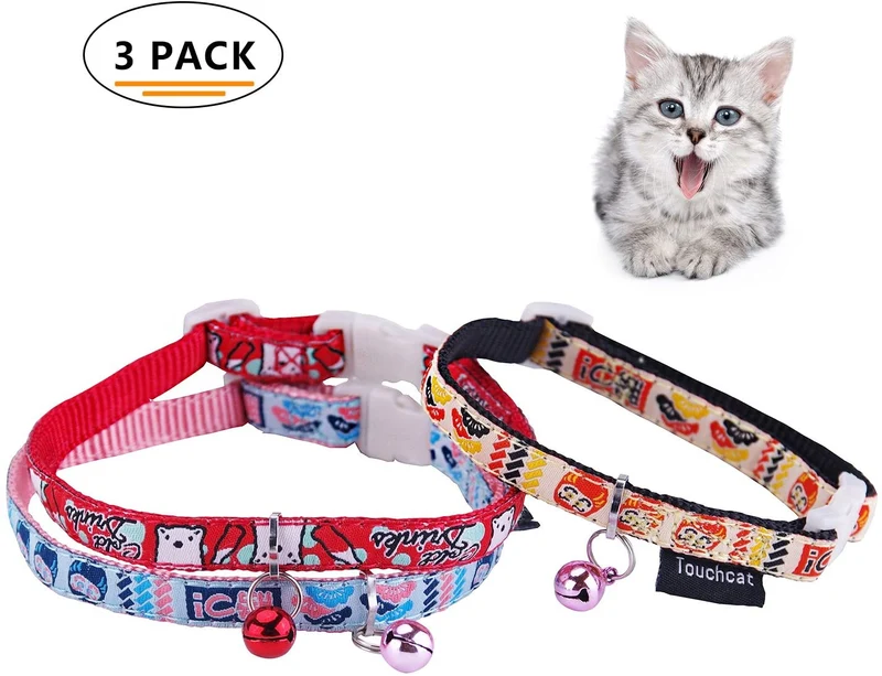touchcat impreso collar de gato de nylon con cinturón de seguridad 8 – 12 inches
