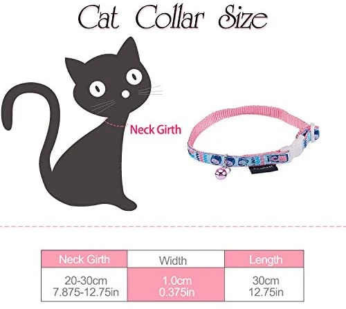 touchcat impreso collar de gato de nylon con cinturón de seguridad 8 – 12 inches