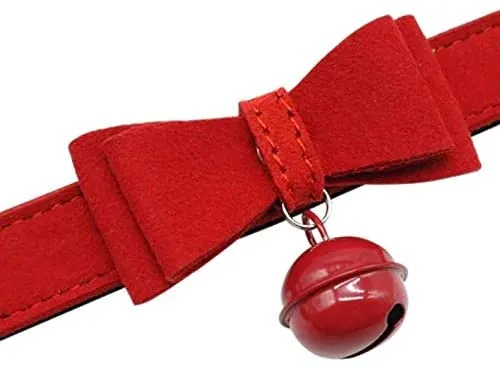 Fancy Red Pet Collar with Bow and Bell - Adjustable Cat