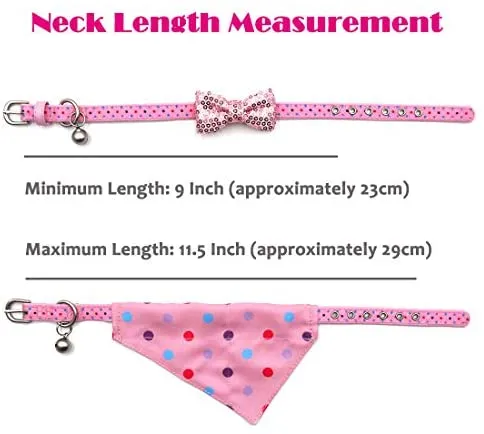 Azuza - Collares para gato pequeño con campanas extraíbles, 2 unidades de collares de piel sintética con pajarita y bandana
