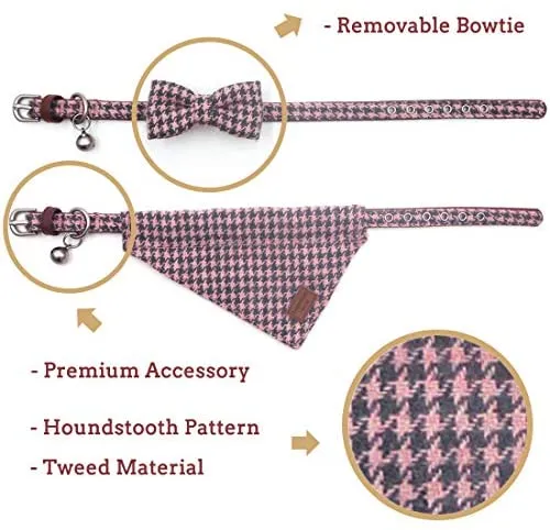 Azuza - Collares para gato pequeño con campanas extraíbles, 2 unidades de collares de piel sintética con pajarita y bandana