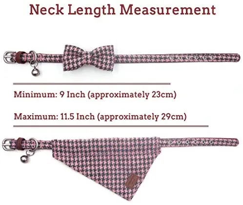 Azuza - Collares para gato pequeño con campanas extraíbles, 2 unidades de collares de piel sintética con pajarita y bandana
