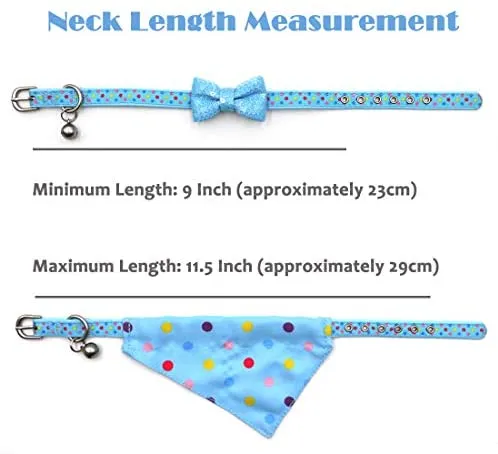 Azuza - Collares para gato pequeño con campanas extraíbles, 2 unidades de collares de piel sintética con pajarita y bandana