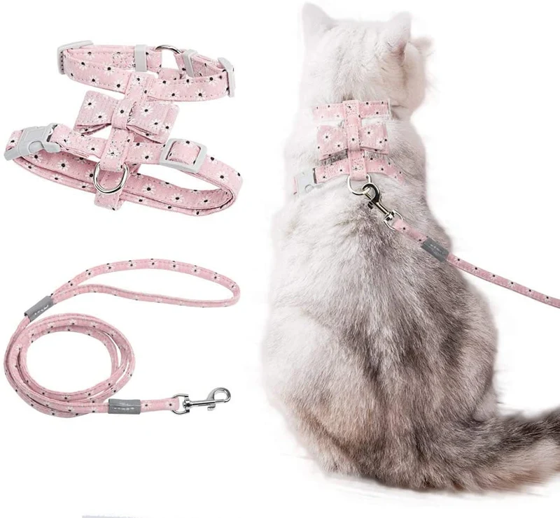 Arnés y tracción para gatos y mascotas, a prueba de escape, correa reflectante para gato, chaleco para gatos con patrón de personalidad, arnés de lazo, cinturón suave ajustable, hebilla de seguridad para caminar al aire libre, antivuelco.