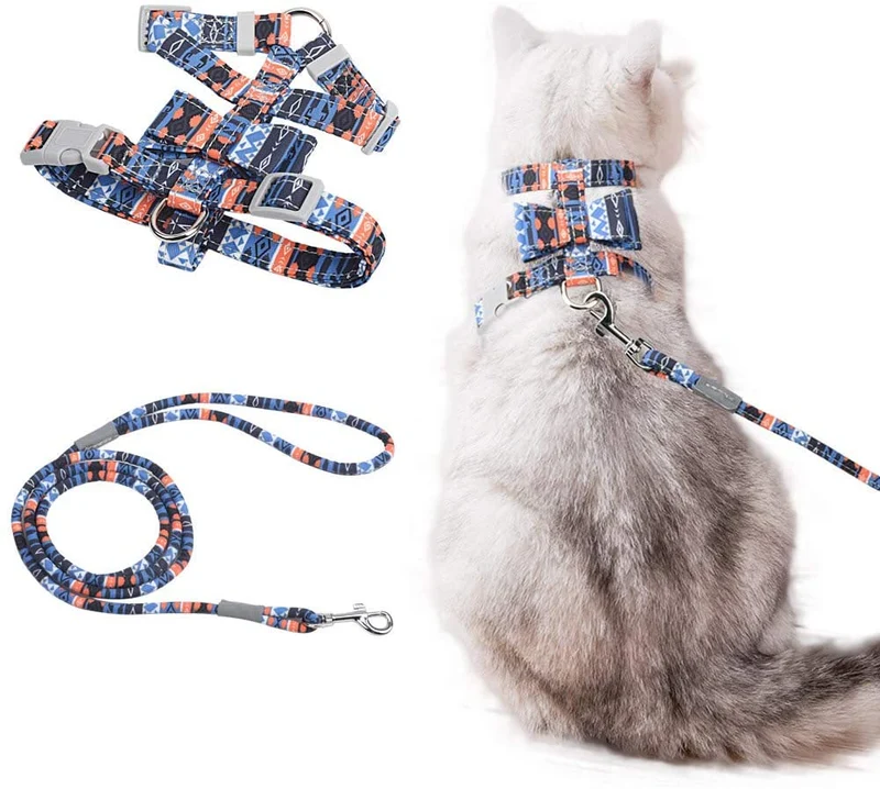 Arnés y tracción para gatos y mascotas, a prueba de escape, correa reflectante para gato, chaleco para gatos con patrón de personalidad, arnés de lazo, cinturón suave ajustable, hebilla de seguridad para caminar al aire libre, antivuelco.