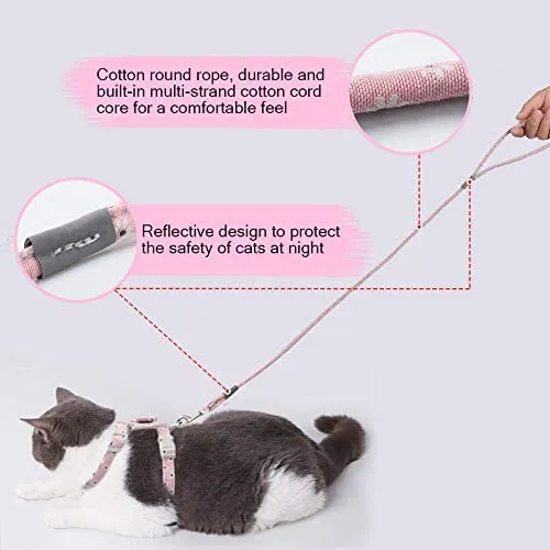 Arnés y tracción para gatos y mascotas, a prueba de escape, correa reflectante para gato, chaleco para gatos con patrón de personalidad, arnés de lazo, cinturón suave ajustable, hebilla de seguridad para caminar al aire libre, antivuelco.