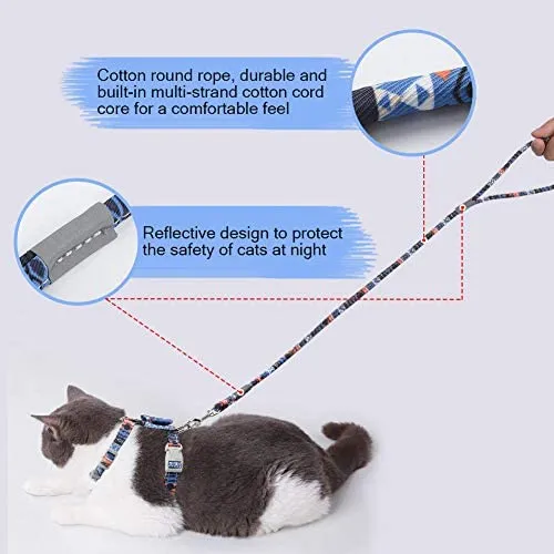 Arnés y tracción para gatos y mascotas, a prueba de escape, correa reflectante para gato, chaleco para gatos con patrón de personalidad, arnés de lazo, cinturón suave ajustable, hebilla de seguridad para caminar al aire libre, antivuelco.