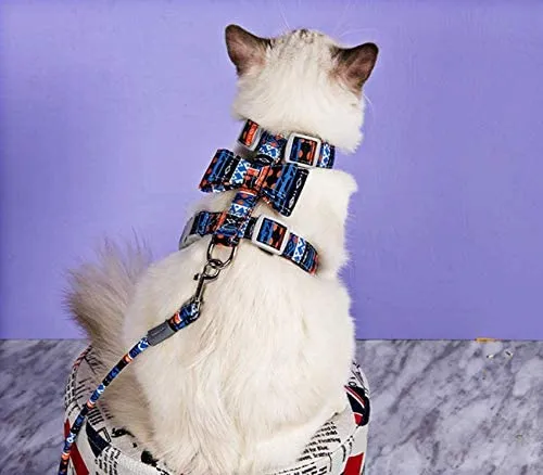 Arnés y tracción para gatos y mascotas, a prueba de escape, correa reflectante para gato, chaleco para gatos con patrón de personalidad, arnés de lazo, cinturón suave ajustable, hebilla de seguridad para caminar al aire libre, antivuelco.