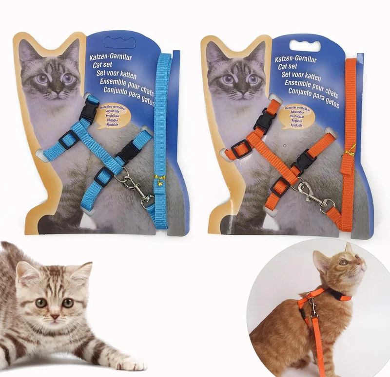 Gizhome - 2 arnés y correa ajustables de nailon para gato, color naranja y azul claro