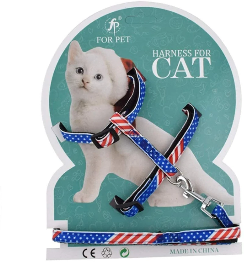 Stock Show - Arnés de nailon ajustable para gato pequeño, con correa, cuerda de seguridad para caminar