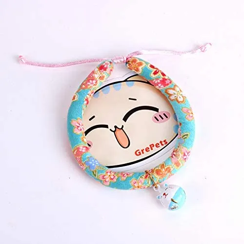 Accesyes - Collar de gato con estampado japonés Chirimen con corbata para gato, cachorro, mascota, ajustable, talla única, azul (Cute Blue)