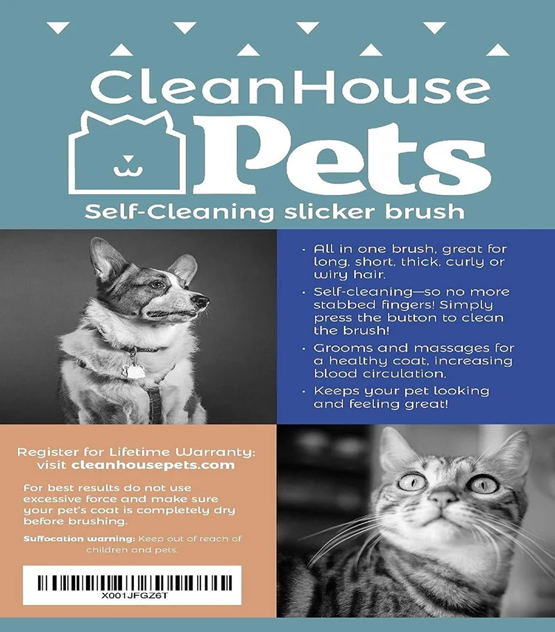 CleanHouse - Cepillo para el pelo para gatos, no más desprendimientos, fácil de limpiar, todos los tamaños de mascotas, de pequeño a grande. Este cepillo para cortar mascotas de aseo profesional elimina todo el cabello, enredos, limpia y desheds