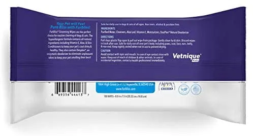 Toallitas higiénicas para mascotas Furbliss para perros y gatos, limpieza de aseo y desodorizante, hipoalergénicas gruesas toallitas con desodorizador Deoplex natural, 100 unidades