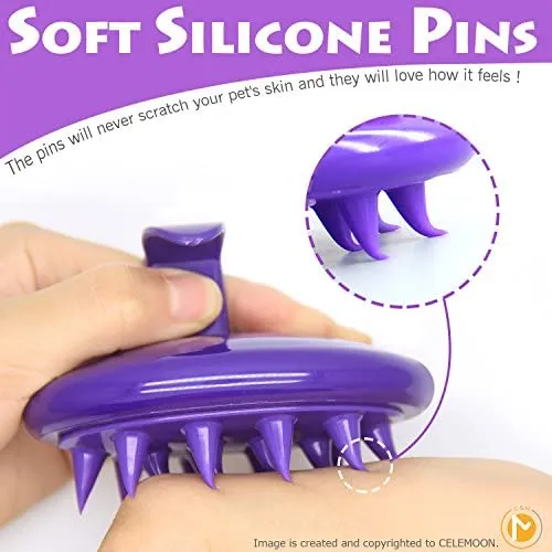 [Suave Silicona pines] celemoon Ultra suave silicona lavable masajes de gatos/cepillo para polvo de baño – seguro y sin arañazos – color morado...