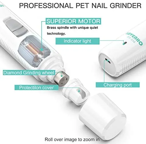 Invenho - Molinillo de uñas eléctrico para mascotas, cortadora de patas, pequeñas, medianas, grandes, gatos, pequeños animales portátiles, recargables, suaves y sin dolor, para aseo