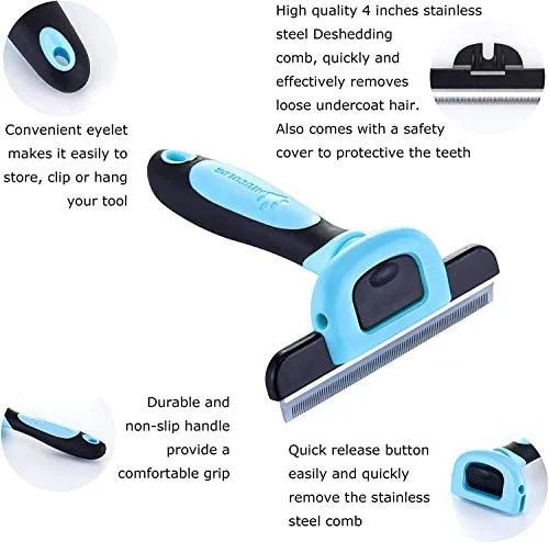 MIU COLOR Pet Deshedding Brush, Professional Grooming Tool, Effectively Reduces Shedding by Up to 95% for Short Hair and Long Hair Cats(4-inch Length Comb)