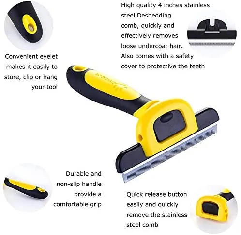 MIU COLOR Pet Deshedding Brush, Professional Grooming Tool, Effectively Reduces Shedding by Up to 95% for Short Hair and Long Hair Cats(4-inch Length Comb)