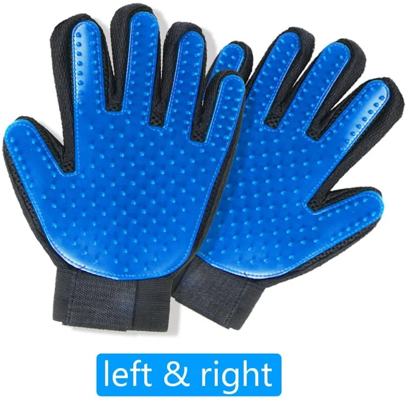 Starroad TIM guante de aseo para mascotas, cepillo removedor de pelo, suave desenredado, eficiente, guante de masaje para mascotas, guantes de mano izquierda y derecha, para gatos de pelo largo y corto (1 par de mano izquierda y derecha (azul)