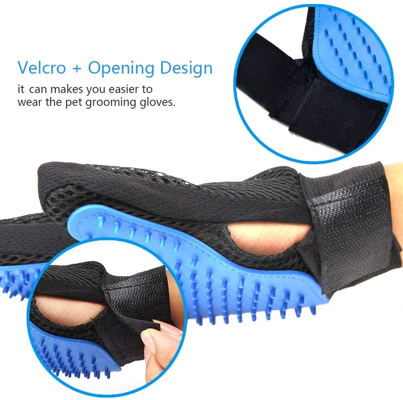 Starroad TIM guante de aseo para mascotas, cepillo removedor de pelo, suave desenredado, eficiente, guante de masaje para mascotas, guantes de mano izquierda y derecha, para gatos de pelo largo y corto (1 par de mano izquierda y derecha (azul)