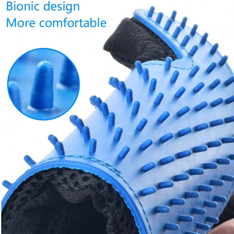 Starroad TIM guante de aseo para mascotas, cepillo removedor de pelo, suave desenredado, eficiente, guante de masaje para mascotas, guantes de mano izquierda y derecha, para gatos de pelo largo y corto (1 par de mano izquierda y derecha (azul)
