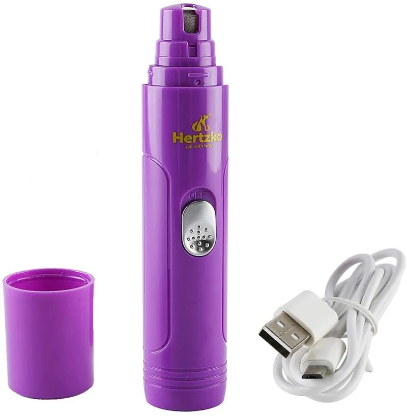 Lima de uñas eléctrica Hertzko, para cortar uñas de forma suave e indolora, para mascotas, desbarbado, moldeador y suavizar, para gatos, batería portátil e incluye cable USB