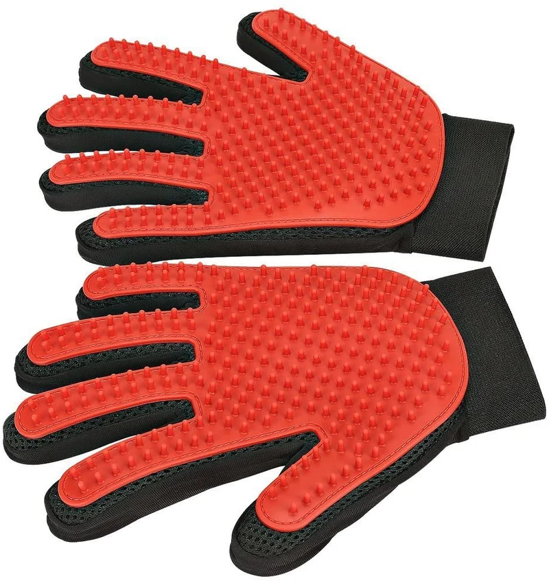 Guante para aseo de mascotas (versión actualizada) – guante para cepillo suave para deshedding – guante eficiente para eliminar el pelo de mascotas – Diseño mejorado de cinco dedos – perfecto para gatos con pelo largo y corto – 1 par