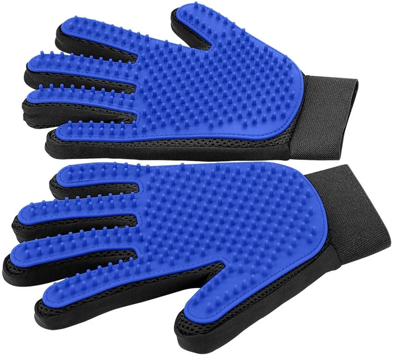 Guante para aseo de mascotas (versión actualizada) – guante para cepillo suave para deshedding – guante eficiente para eliminar el pelo de mascotas – Diseño mejorado de cinco dedos – perfecto para gatos con pelo largo y corto – 1 par
