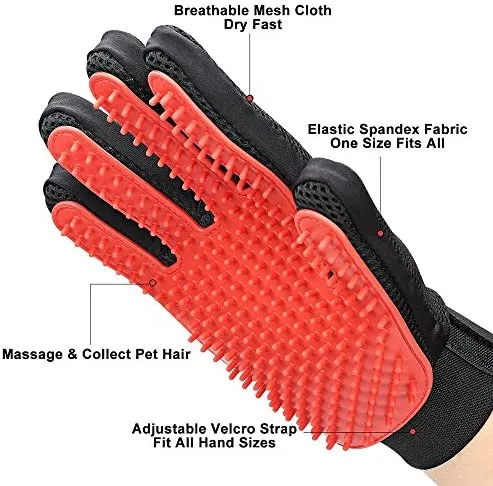 Guante para aseo de mascotas (versión actualizada) – guante para cepillo suave para deshedding – guante eficiente para eliminar el pelo de mascotas – Diseño mejorado de cinco dedos – perfecto para gatos con pelo largo y corto – 1 par