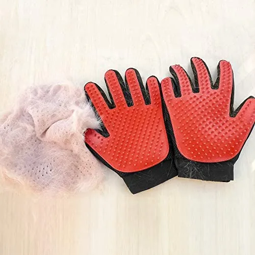 Guante para aseo de mascotas (versión actualizada) – guante para cepillo suave para deshedding – guante eficiente para eliminar el pelo de mascotas – Diseño mejorado de cinco dedos – perfecto para gatos con pelo largo y corto – 1 par