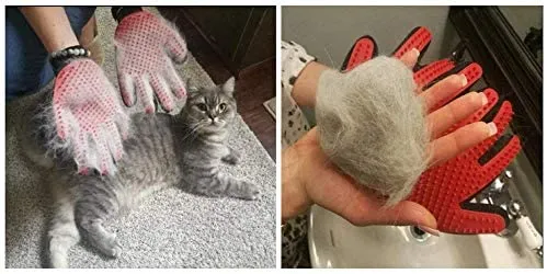 Guante para aseo de mascotas (versión actualizada) – guante para cepillo suave para deshedding – guante eficiente para eliminar el pelo de mascotas – Diseño mejorado de cinco dedos – perfecto para gatos con pelo largo y corto – 1 par