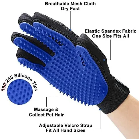 Guante para aseo de mascotas (versión actualizada) – guante para cepillo suave para deshedding – guante eficiente para eliminar el pelo de mascotas – Diseño mejorado de cinco dedos – perfecto para gatos con pelo largo y corto – 1 par